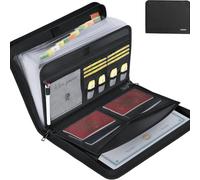 Fireproof Document Box with Lock, Document Organiser Hard-Shell Waterproof, Portable A4 Expanding File Folder 13 Pockets with Zipper Handles & Labels for Home Office School, Black