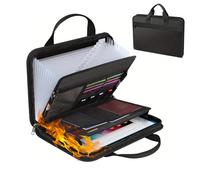 Fireproof Document Organiser, 13 Pockets Expanding File Folder with Labels & Zippe, Portable Waterproof File Organiser with Multi-Pockets Folder for A4 Documents Receipt and More(Black with Handle)
