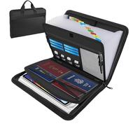 Fireproof Expanding File with Handle, 13 Compartments, Portable Document Folder A4 with Multiple Compartments, Fireproof Foldable Document Bag with Zip and Labels, for Office, Home, School (Black)