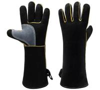 Fireproof Gloves Heat & Fire Resistant Leather Welding Gloves Non Slip Mitts ideal for Fireplace Stove Oven Grill Welding BBQ Mig Pot Holder Animal Handling