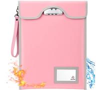 Fireproof Money Bag with Lock (5200℉), 15”x 11”Important Document Organizer Bag, Travel Money Pouch for Valuables,Money,Jewelry,Legal Documents,File and Tablet(Pink)