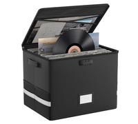 Fireproof Record Storage Box, Record Case with Lid Handles and Lock for up to 100+ Records, Foldable Vinyl Record Case for Storing Valuable Albums