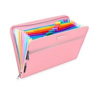 Fireproof Safe Accordion File Organizer Bag Folder,Waterproof Expanding Filing Folder with 14 Pockets, A4 Letter Size, Document Organizer Holder and Color Labels /2 Zipper (Pink 14.3" x 9.8")