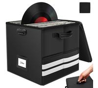 Fireproof Vinyl Record Storage Box with Combination Lock, Holds Up to 120 12-Inch LPs, Waterproof & Collapsible LP Storage Case with Handles, Heavy Duty Record Holder Organiser (33x33x33cm, Black)