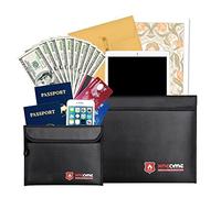 Fireproof Waterproof Money Document Bag - 2 Pack Safe Upgraded Zipper Bags, Fire & Water Resistant Storage Organizer Pouch for A4 A5 Documents Holder,File,Cash,Jewelry,Passport,Tablet,Laptop (Black)