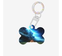 Fires and People Under Dark Clouds Dog Tags for Pets,Bone-Shaped Acrylic Pet ID Tags,Perfect for Small to Large Dogs and Cats,Cute & Functional