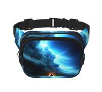 Fires and people under dark clouds Square double - layer fanny pack with adjustable shoulder strap - travelling fanny pack - perfect for outdoor sports, Black, One Size