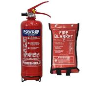 FireShield 2KG Dry Powder Fire Extinguisher & 1m x 1m Soft Case Fire Blanket