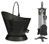 Fireside Black Waterloo Bucket + 5 Piece Companion Set Cast Iron Tools (Waterloo Bucket + 22" Loop Top Companion Set)