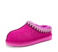 Fireside by Dearfoams Women’s Greta Genuine Shearling Clog Slippers, 100% Natural Suede Clogs for Outdoor & Indoor, Mystic Purple Taping, 5.5 UK