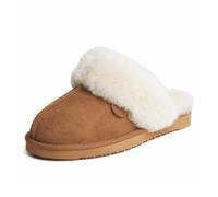 Fireside by Dearfoams Women's Fireside Sydney Shearling Fur Indoor/Outdoor Scuff Slipper with Wide Widths Loafer, Chestnut, 5.5 UK