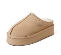 Fireside By Dearfoams Women's Queenstown Shearling Slippers, Memory Foam Suede Clog, Indoor/Outdoor Slip-in House Shoes, Sand Platform, 8 UK