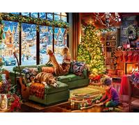 Fireside Christmas Jigsaw Puzzle 1000 Piece by Vermont Christmas Company - Vintage Holidy Art Puzzles with Randomly Shaped & Interlocking Pieces - 26 5/8" x 19 1/4"