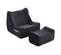 Fireside Lazy Floor Sofa Chair with Ottoman Bean Bag Lounge Sofa Armless Accent Chair for Living Room Bedroom Balcony Chenille Fabric High Density Sponge B,82 * 93 * 79cm