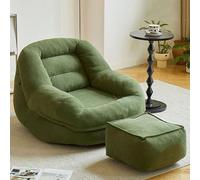 Fireside Lounge Chair Bean Bag Sofa Lazy Floor Sofa Bed Single Sofa Chair with Ottoman for Living Room Bedroom Study Back Support Removable Cover A