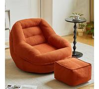 Fireside Lounge Chair Bean Bag Sofa Lazy Floor Sofa Single Sofa with Ottoman Storage Pocket Ergonomic Back Support Removable Cover for Living Room Bedroom Balcony Study A