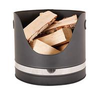 Fireside Wood Holder Log Basket Storage Bucket with Chrome Band Finish | Log Bucket, Log Basket, Kindling Bucket, Wood Basket, Fireside Storage, Cast Iron, Recycled Metal, Modern, Contemporary