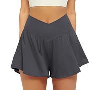 FireSwan Crossover Athletic Gym Shorts for Women 2 in 1 Flowy Running Exercise Shorts with Pockets Spandex Butterfly Workout Tennis Skorts, Dark Grey, M