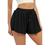 FireSwan Crossover Athletic Shorts for Women 2 in 1 Flowy Running Shorts with Pockets Spandex Butterfly Workout Tennis Skorts, Z-black, L