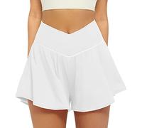 FireSwan Crossover Athletic Shorts for Women 2 in 1 Flowy Running Shorts with Pockets Spandex Butterfly Workout Tennis Skorts, White, S