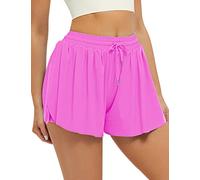 FireSwan Crossover Athletic Shorts for Women 2 in 1 Flowy Running Shorts with Pockets Spandex Butterfly Workout Tennis Skorts, Z-hot Pink, L