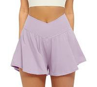FireSwan Crossover Athletic Shorts for Women 2-in-1 Flowy Running Shorts with Pockets Spandex Butterfly Workout Tennis Skorts, Violet, X-Small
