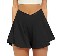 FireSwan Crossover Athletic Shorts for Women 2 in 1 Flowy Running Shorts with Pockets Spandex Butterfly Workout Tennis Skorts, Black, S
