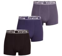 Firetrap Boxers for Men 3 Pack Designer Shorts, Mens Underwear Gift Set Trunks Comfortable Stretch Cotton Plain Colours Mens Briefs Black, Blue, Grey L