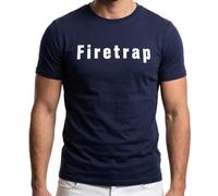 Firetrap Mens T-Shirt Designer Branded Chest Logo Crew Neck Short Sleeve Casual Cotton Navy XL
