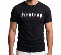 Firetrap Mens 100% Cotton T-Shirt - Designer Longline Graphic Logo Tee - Premium Crew Neck Short Sleeve Casual Streetwear Top Black