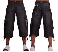Firetrap Mens 3/4 Length Cargo Pants Denim Jean Cargo Short Cotton Summer Casual Capri Cropped Trousers with Multi Pockets Black Wash 30