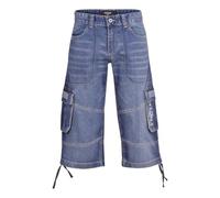 Firetrap Mens 3/4 Length Cargo Pants Denim Jean Cargo Short Cotton Summer Casual Capri Cropped Trousers with Multi Pockets Stone Wash 30