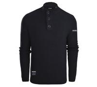 Firetrap Mens 3 Button Funnel Neck Jumper Pullover Winter Sweaters Cotton Blend Jumpers Quarter Half Button Men Top Jumoers Designer Smart Top Knitted Knitwear Sweatshirt Jumpers for Men Black M