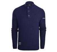 Firetrap Mens 3 Button Funnel Neck Jumper Pullover Winter Sweaters Cotton Blend Jumpers Quarter Half Button Men Top Jumoers Designer Smart Top Knitted Knitwear Sweatshirt Jumpers for Men Navy S