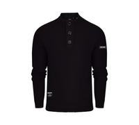 Firetrap Mens 3 Button Funnel Neck Jumper Pullover Winter Sweaters Cotton Blend Jumpers Quarter Half Button Men Top Jumoers Designer Smart Top Knitted Knitwear Sweatshirt Jumpers for Men Black S