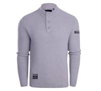 Firetrap Mens 3 Button Funnel Neck Jumper Pullover Winter Sweaters Cotton Blend Jumpers Quarter Half Button Men Top Jumoers Designer Smart Top Knitted Knitwear Sweatshirt Jumpers for Men Grey L