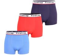 Firetrap Mens 3 Pack Designer Boxer Shorts, Underwear Gift Set Trunks Comfortable Stretch Cotton Plain Colours Mens Briefs Sky, Navy, Red M