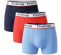 Firetrap Mens 3 Pack Designer Boxer Shorts, Underwear Gift Set Trunks Comfortable Stretch Cotton Plain Colours Mens Briefs Sky, Navy, Red L