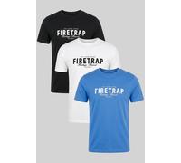 Firetrap Men's 3 Pack Regular Fit Cotton Graphic Crew Neck T-Shirts in Black | Size: Large Firetrap Black L
