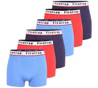 Firetrap Mens 6 Pack Designer Boxer Shorts, Underwear Gift Set Trunks Comfortable Stretch Cotton Plain Colours Mens Briefs Sky, Navy, Red XL
