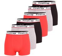 Firetrap Mens 6 Pack Designer Boxer Shorts, Underwear Gift Set Trunks Comfortable Stretch Cotton Plain Colours Mens Briefs Red, Black, Grey XL