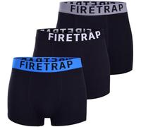 Firetrap Mens Boxer Shorts 3 Pack Stretch Cotton Trunks Bulk Multipack Underwear for Men, Soft Breathable Comfort Fit Elastic Waistband, Everyday Casual Underpants Gym Work Black, Grey, Blue XL