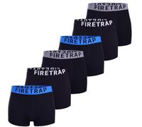 Firetrap Mens Boxer Shorts 6 Pack Stretch Cotton Trunks Bulk Multipack Underwear for Men, Soft Breathable Comfort Fit Elastic Waistband, Everyday Casual Underpants Gym Work Black, Grey, Blue S
