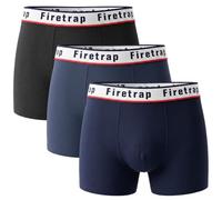 Firetrap Mens Boxer Trunks 3 Pack Stretch Cotton Underwear Breathable Comfort Fit Plain Colours Elastic Waistband Durable Everyday Wear Underpants Gift Set for Gym Work Black, Grey, Blue XL