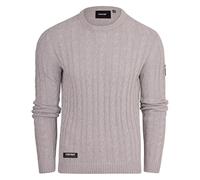 Firetrap Men's Cable Knit Jumper - Casual Crew Neck Warm Long Sleeve Pullover Sweater Tops for Men Cotton Cable Knitted Fisherman Jumpers Chunky Smart Designer Winter Sweaters Grey Marl XL
