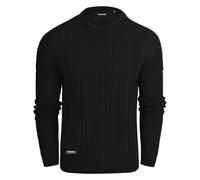 Firetrap Men's Cable Knit Jumper - Casual Crew Neck Warm Long Sleeve Pullover Sweater Tops for Men Cotton Cable Knitted Fisherman Jumpers Chunky Smart Designer Winter Sweaters Black XXL