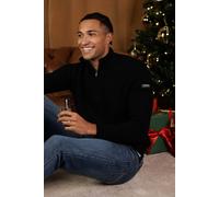 Firetrap Men's Cotton Rich Half Zip Funnel Neck Jumper in Black | Size: 2XL Firetrap Black 2XL