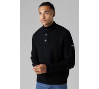 Firetrap Men's Cotton Rich Waffle Knit Funnel Neck Jumper with Buttons in Black | Size: 2XL Firetrap Black 2XL