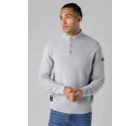 Firetrap Men's Cotton Rich Waffle Knit Funnel Neck Jumper with Buttons in Light Grey | Size: Large Firetrap Light Grey L