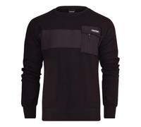 Firetrap Mens Designer Classic Crew Neck Knitted Sweatshirt Jumper Smart Casual Fleece Sweat Top with Zip Chest Pocket Black M
